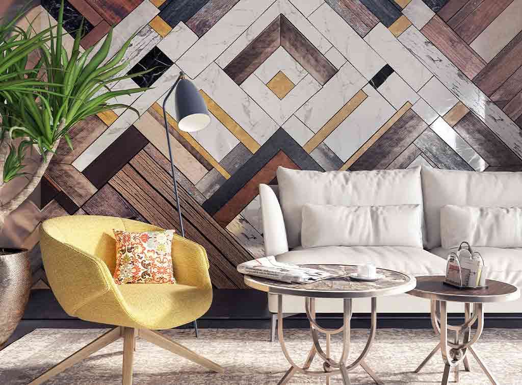 Contemporary wall feature with layered geometric panels